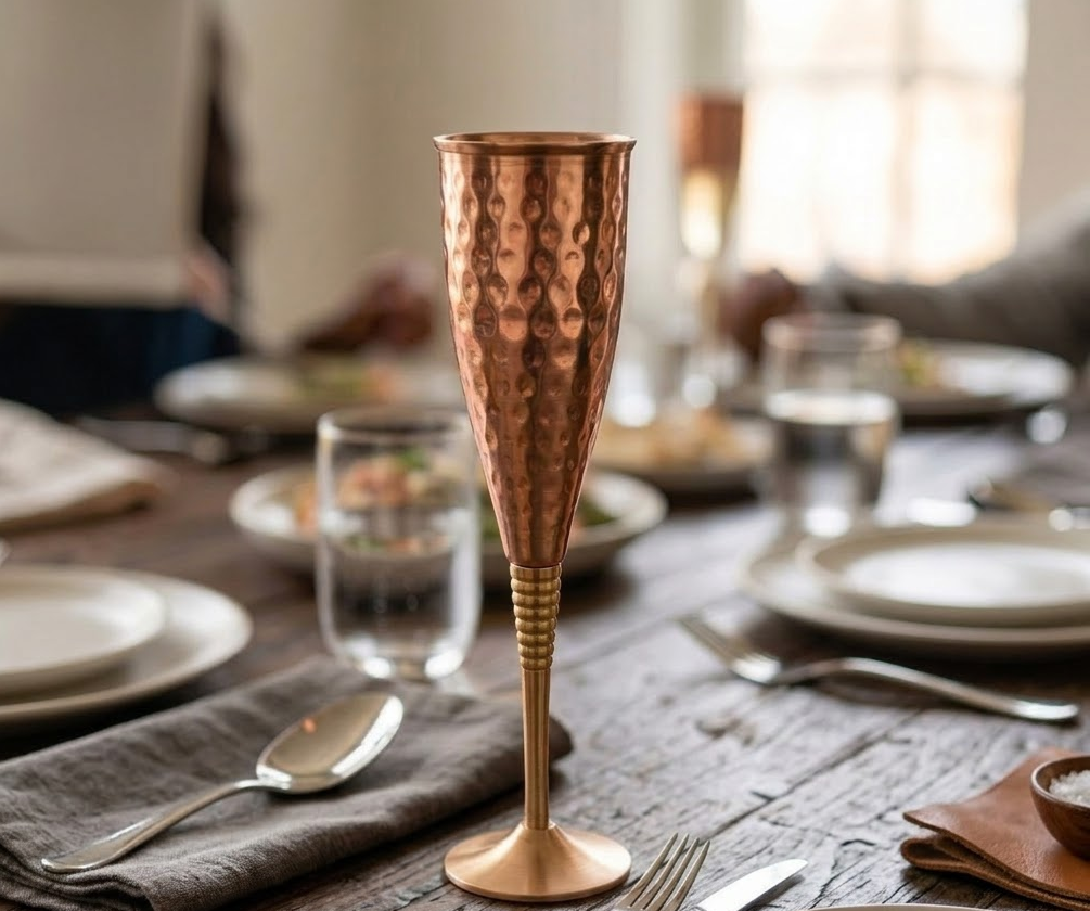 Handcrafted Copper & Brass Champagne Flute Glass