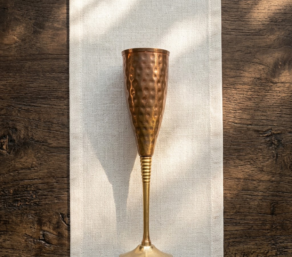 Handcrafted Copper & Brass Champagne Flute Glass thumbnail 3