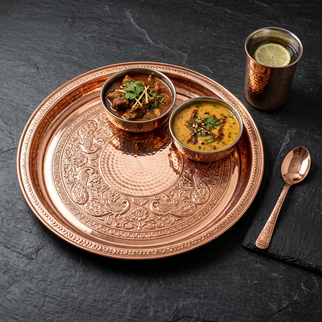 Copper Thali Plate Set
