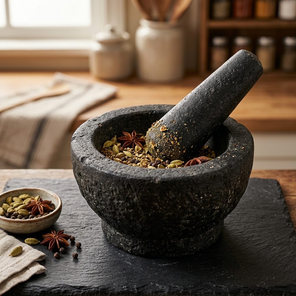 Black Stone Mortar & Pestle — main product image